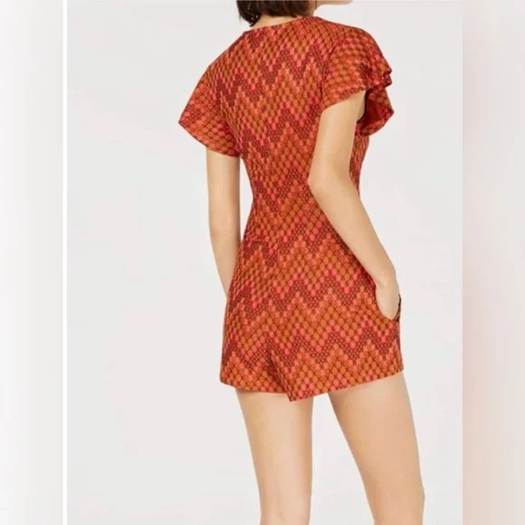 Free People Printed Button Front Romper Red Combo Boho Festival | Size L - Picture 3 of 12